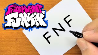 How to turn words FNF（Friday Night Funkin'｜Boyfriend）into a cartoon - How to draw doodle art