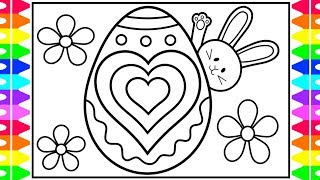 How to Draw Easter Bunny | Easter Egg Designs Hearts Coloring Page | Easter Coloring Pages for Kids