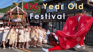 Plein Air Pedalling - Shimo Funaoka Festival in Rural Japan Watercolor. 下船岡神社祭り水彩画。