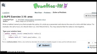 Java Practice It || 3.10 area || method basics, parameters, return, math.
