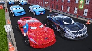 SpiderMan Car vs Evil Venom Car vs Police Cars: Defends the City from Villians | Hero Cars Episode 2