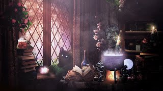 🌺🌿 ENCHANTING WITCHY SPRING AMBIENCE | Books, Herbs, Cauldron Bubbling + Soft Rain | WitchCore ASMR