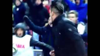 Diego Simeone celebrates Atletico scoring with his son, who is a ballboy. What a boss!