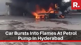 WATCH: Car Bursts Into Flames At Petrol Pump In Hyderabad's Shaikpet