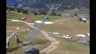 Der Masten fällt... | Demontage 4er Sesselbahn Savognin - Tigignas | Savognin Bergbahnen AG