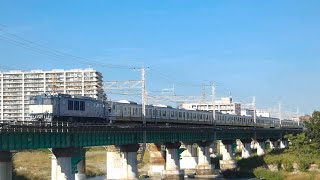 配9441レEF64 1032牽引　E217系Y-20編成　廃車回送　 多摩川橋梁通過シーン