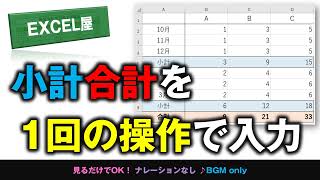 [EXCEL] 小計と合計の計算式をオートSUMボタン１回で入力する