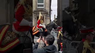 Incredibly rare sighting of The King’s Guards and horses walking down the street in Edinburgh, Scotl