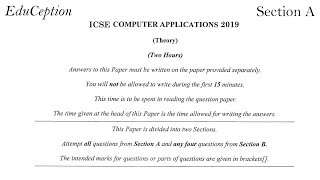 ICSE 2019 Computer Applications Solved QP (Section A)