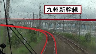 九州新幹線と合流する鹿児島本線の瀬高駅～筑後船小屋駅間を走行する快速815系の前面展望