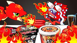 (먹방애니) 니 혀가 죽어도 난 몰라ㅋㅋ 핵매운 음식먹방 불닭볶음면,틈새떡볶이,치토스핫도그,원칩,매운치킨 spicy fried noodles mukbang animation