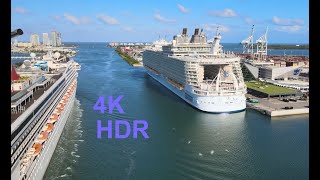 Flying by the Miami Cruise Ship Port, 4K HDR