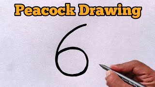 How to draw peacock from number 6 | Easy peacock drawing for beginners