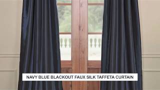 Navy Blue Blackout Faux Silk Taffeta Curtain