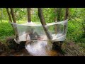 Building an Amazing Shelter Over the WATER with Plastic Wrap. RELAXING CAMP/ BUSHCRAFT TENT/SURVIVAL