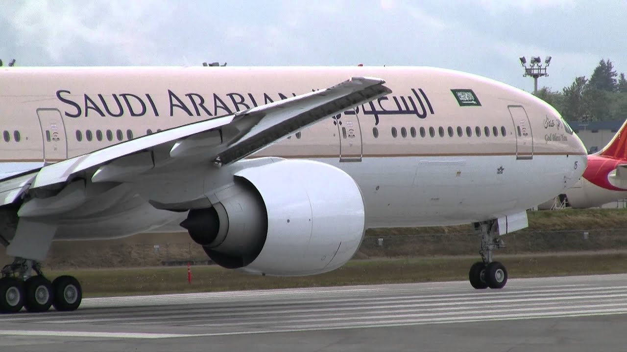 Saudi Arabian Airlines 777 Takeoff - YouTube