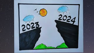 Happy New Year 2024 Drawing easy| Beautiful || New year Card drawing| Happy New Year Special drawing