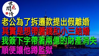 老公為了拆遷款提出假離婚，其實是想帶著錢和小三結婚，我簽下字帶著兩億的財產消失，順便讓他蹲監獄 #家庭故事 #情感故事 #世間情