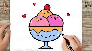How to Draw Cute Ice Cream Bowl @CuteEasyDrawings
