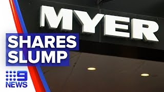 Myer's shares slump to new record low | Nine News Australia