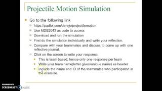 Projectile motion simulation instruction