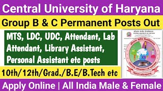 Central University of Haryana Permanent Recruitment 2024 | 10th/12th/Graduate Pass Candidates