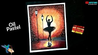 Dancing Ballerina scenery drawing with Oil Pastels - step by step