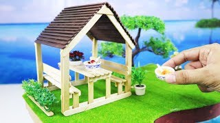 Building A Gazebo From Popsicle Stick - Mini Relaxing hut DIY at home