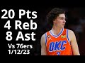 Josh Giddey 20 Pts 8 Ast 4 Reb vs 76ers Highlights