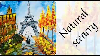 Acrylic painting | how to draw eiffel Tower scenery painting||natural scenery |wall hanging painting