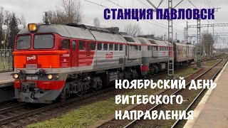 Осенний день на станции Павловск. Разнообразные поезда на Витебском направлении