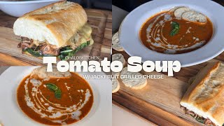 Tomato Basil Soup // Jackfruit Grilled Cheese w/ Smoked Gouda // Dairy Free + Vegan 🌱