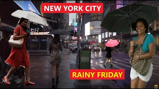 4K⁶⁰ NYC Sights \u0026 Sounds Tour - Rainy Walk Union Suare to Times Square - New York City Aug 25, 2023