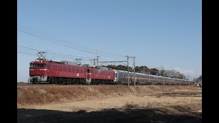 回9110レ カシオペア紀行返却回送 EF81 139+EF81 98(ムド)+E26系12B 汽笛を2回鳴らしながら東大宮〜蓮田を通過　　最後に歓声あり　2023.1.10