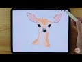 watercolor whimsical deer in procreate easy steps