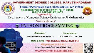 Workshop on Python Programming, GOVERNMENT DEGREE COLLEGE || Pantech eLearning