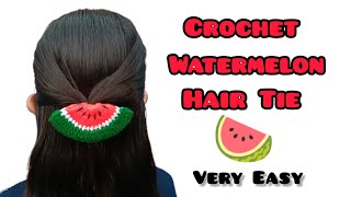 Super ✨ Easy Crochet 🧶 Watermelon 🍉 Hair Tie Tutorial In Hindi // Crochet Hairtie For Beginners