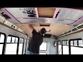 wanderboom 6 shuttle bus conversion ceiling insulation and plywood prep