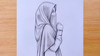 A girl with hijab - Pencil sketch - Drawing tutorial. how to draw