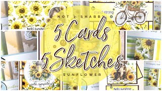 5 Cards 5 Sketches | Not 2 Shabby Shop | August 2024 Paper Pad Club of the Month | Sunflower Fields