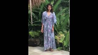 Back From Bali Womens Long Maxi Dress Boho Print Summer Sundress Deep V Neck Long Sleeves