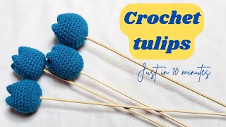 How 2 crochet tulips in just 10 mins👌🏻|beginner friendly|English text|