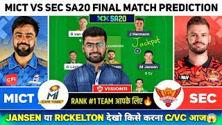 MICT vs SEC Dream11 | MICT vs SEC Dream11 Prediction | MI Cape Town vs Sunriser Eastern Cape SA20