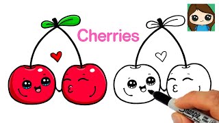 How to Draw Kissing Cherries 🍒❤️Cute Valentines
