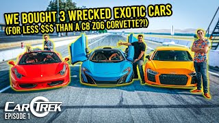 We Bought 3 Cheap Wrecked Exotic Cars For Less $$$ Than A C8 Z06 Corvette | Car Trek S9E1