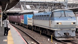 【ジョイント音最高！】JR貨物EF66形100番台127号機＋コキ23B（両）が大宮駅を加速しながら通過するシーン（4093レ・吹A19・コンテナ輸送）2022.6.18