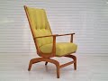 70s, Danish rocking chair, reupholstered, oak wood, wool