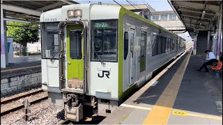 JR東日本キハ110系200番台ｸﾝ205編成がワンマン高麗川行きとして倉賀野駅3番線を発車するシーン（228D）2024.5.15.9:54