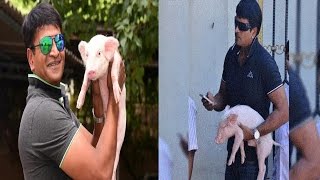 Famous South Actor Ravi Babu Clicked With ‘Adhugo’ Co-Star Pet Piglet At An ATM Booth