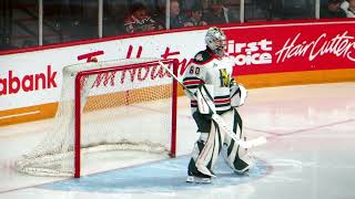 Mathis Rousseau warms up during the Eagles @ Mooseheads hockey game